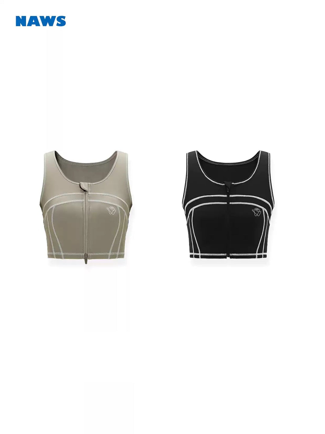 NAWS CLOUD zip-front sports bra — alternate gallery view showing the design details