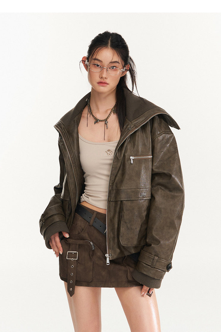 NAWS HIPPY RIDER oversized padded moto jacket — modeled detail view of the garment construction