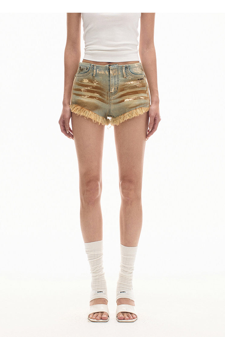 NAWS PYTHON distressed denim shorts — alternate angle showing the shape and finish