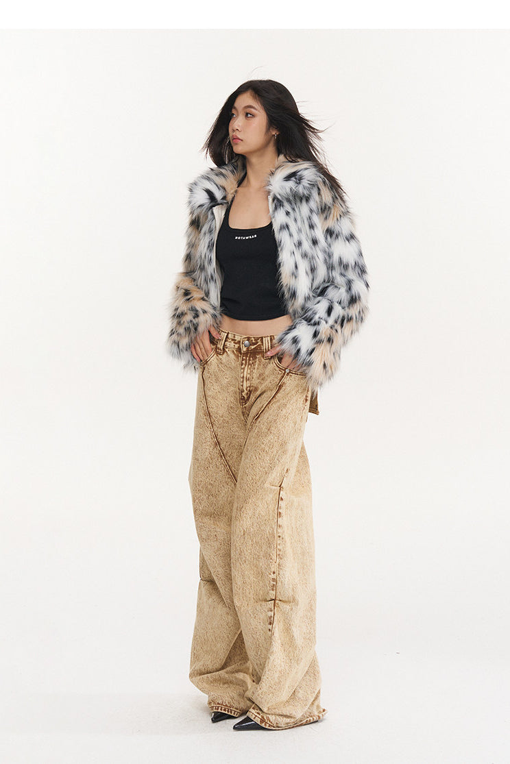NAWS WILD LEOPARD faux-fur jacket — alternate modeled styling view