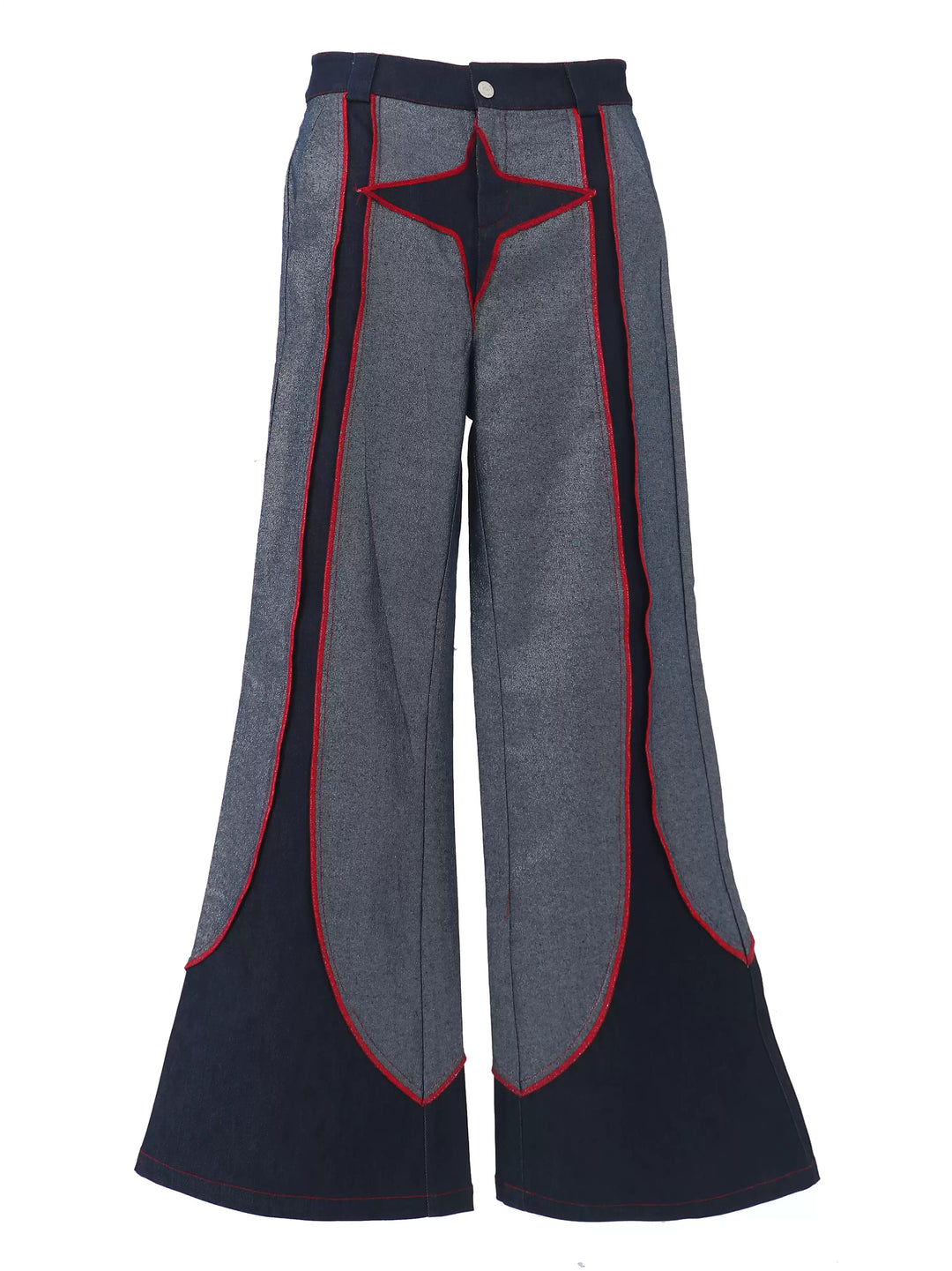 EMBRYO STARSHIFT patchwork flare jeans — alternate styled presentation