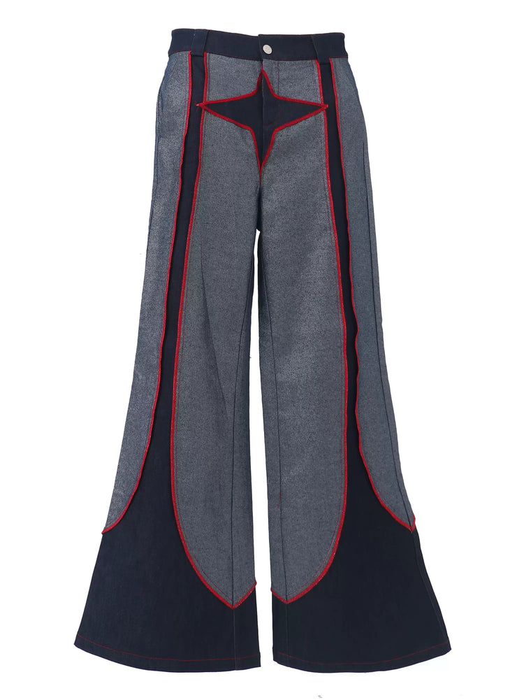 EMBRYO STARSHIFT patchwork flare jeans — alternate styled presentation