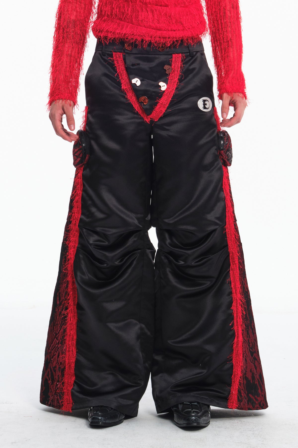 EMBRYO IMPACT SHIELD padded wide-leg pants — rear modeled view