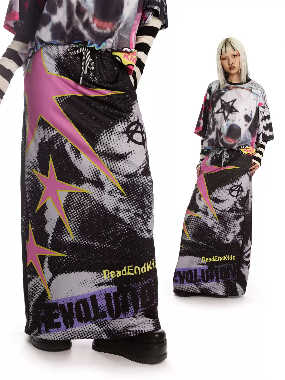 DEADENDKIDS PUNK RIOT printed sweatshirt maxi skirt — side or detail presentation