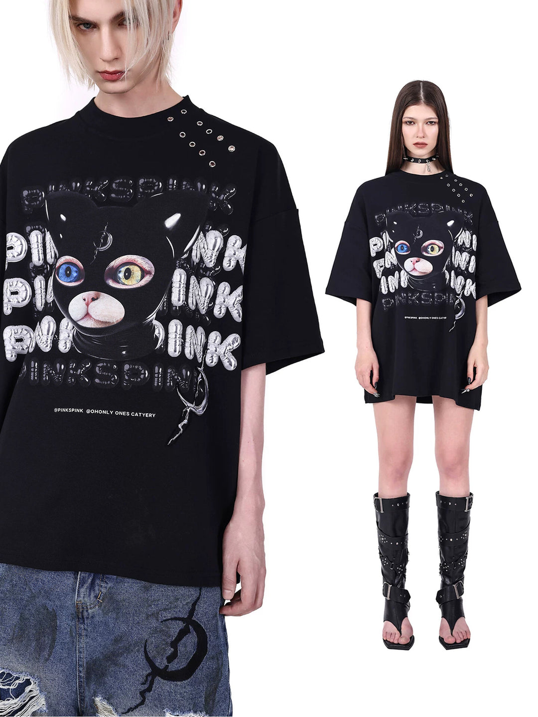 PINKSPINK GERMAN CAT oversized graphic tee — cleaned hero collage showing the complete design
