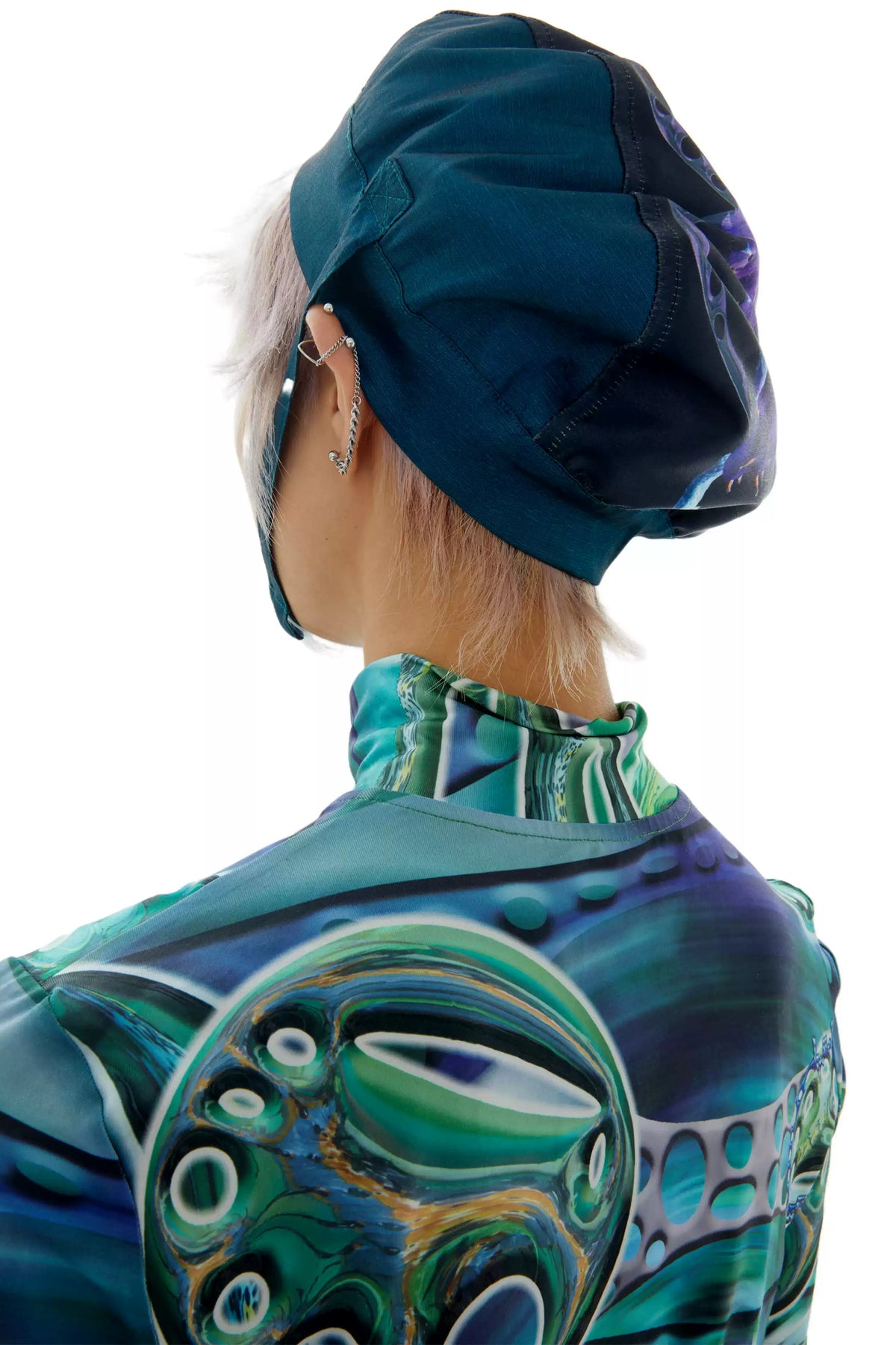 EMBRYO LARVA patchwork cycling cap — side or detail presentation