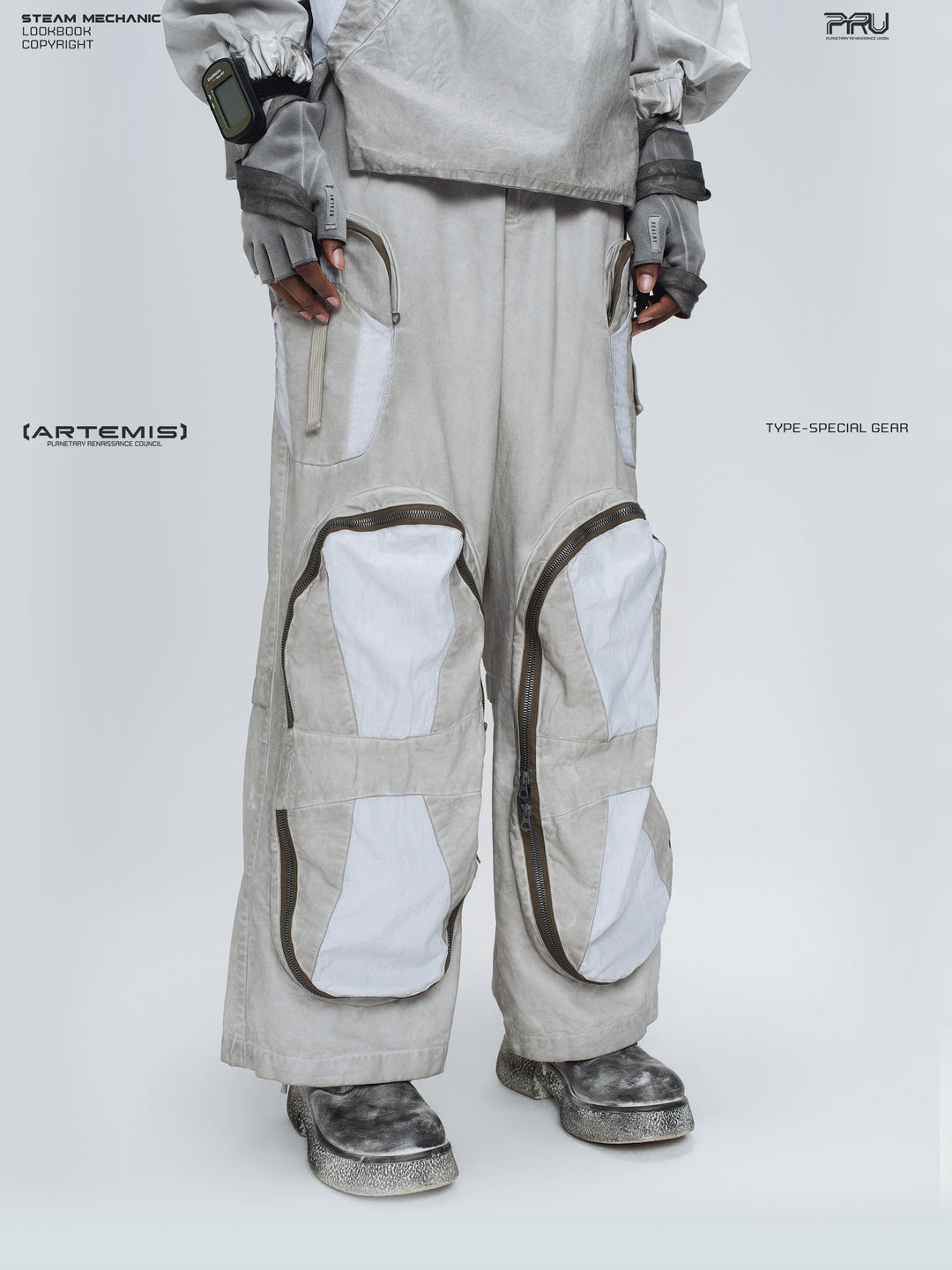 PIONEER eris white welded multi-pocket work pants — alternate modeled angle