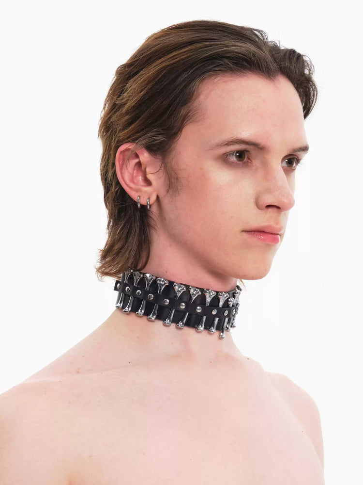 EMBRYO BONE CHAIN genuine-leather choker — alternate product presentation