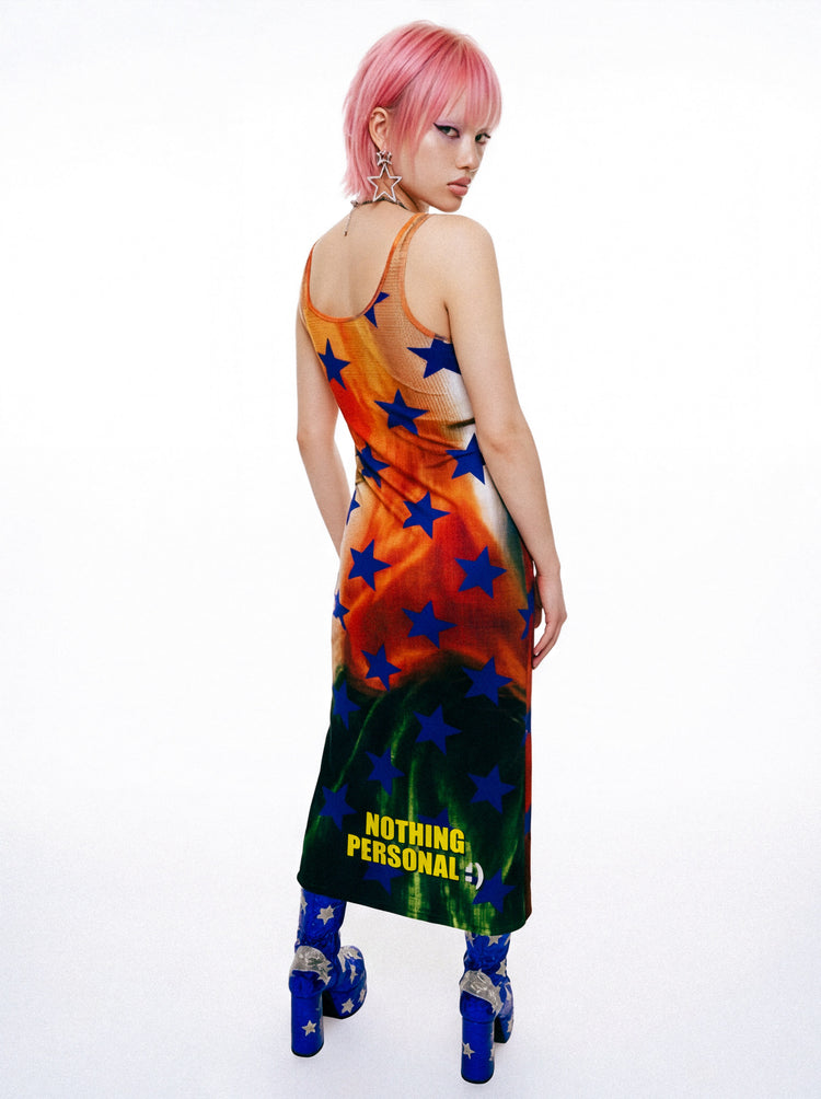 DEADENDKIDS SHIT STAR fitted tank maxi dress — alternate modeled angle