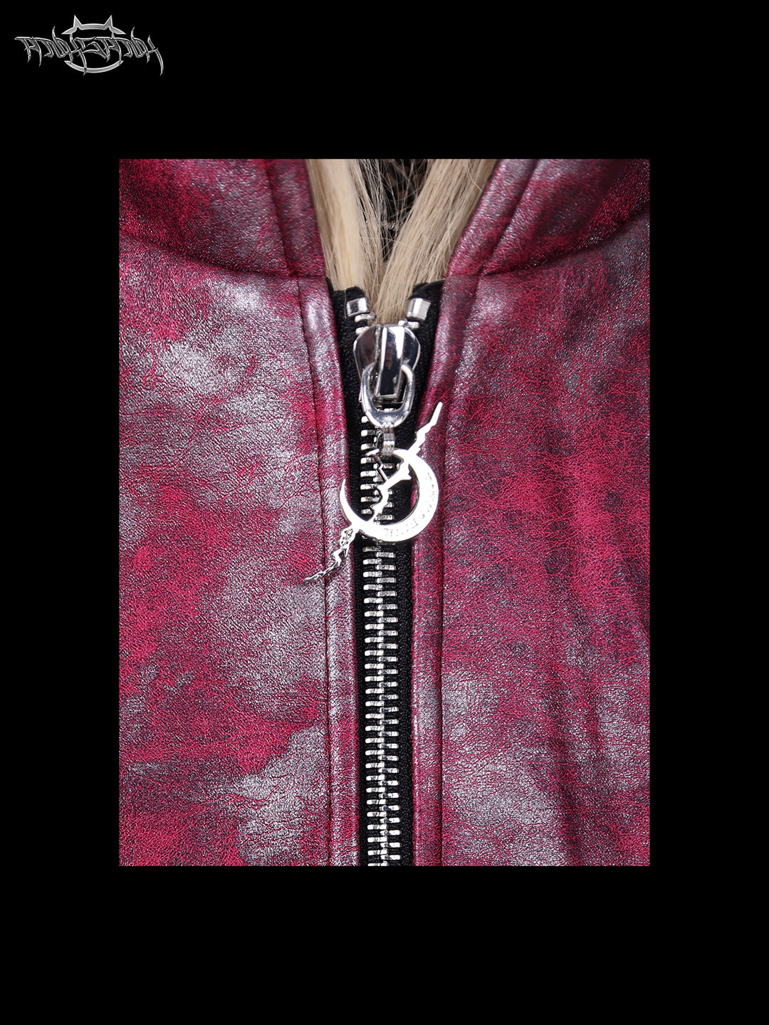 PINKSPINK COCKSCOMB mohawk padded jacket in PINK — front zipper detail.