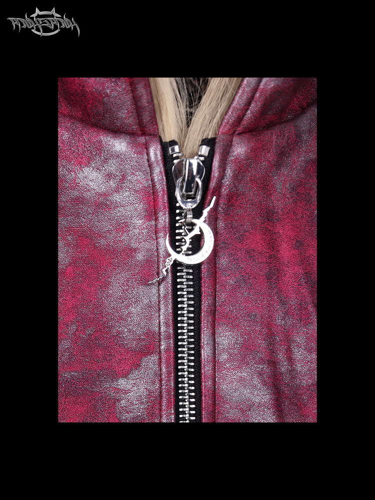 PINKSPINK COCKSCOMB mohawk padded jacket in PINK — front zipper detail.