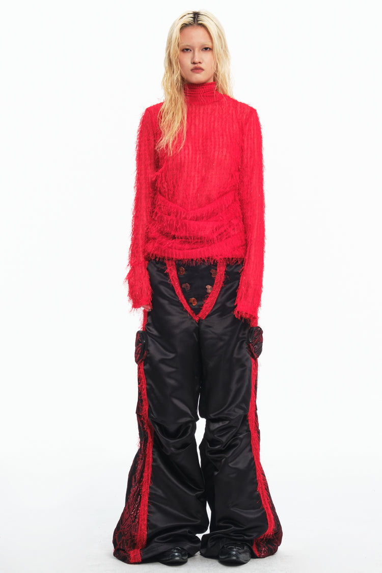 EMBRYO RED SPIDER distressed mesh top — additional styled view