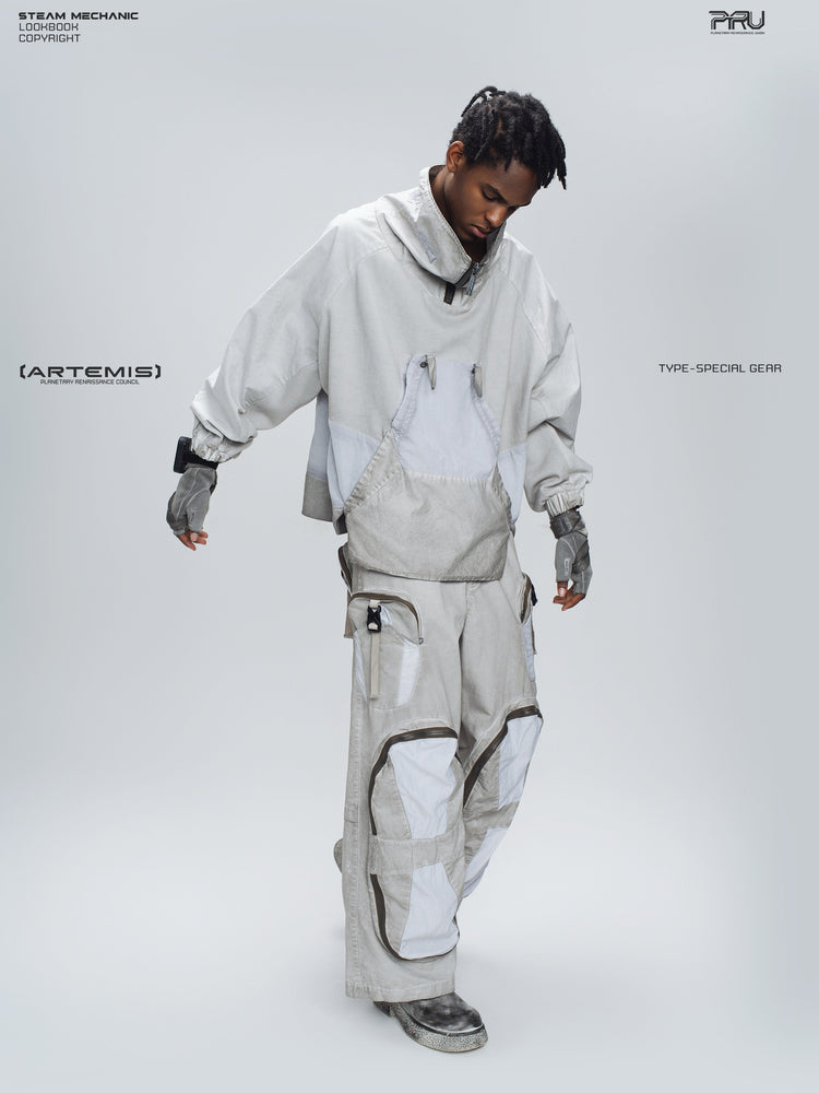 PIONEER eris white welded multi-pocket work pants — material and silhouette detail