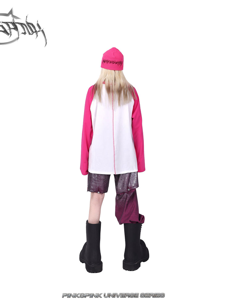 PINKSPINK GALAXY LIGHTNING logo knit beanie — cleaned hero collage showing the complete design