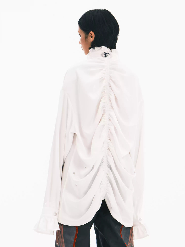 EMBRYO COURT TOTEM velvet-frill mock-neck shirt — alternate product presentation