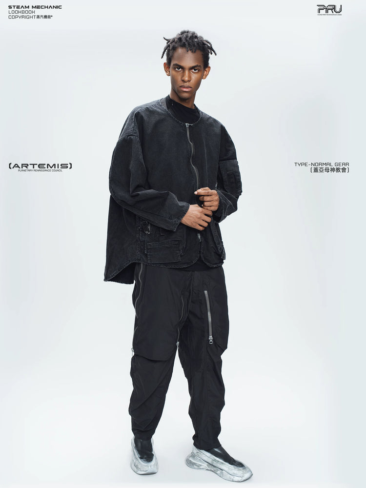 GAIA night black priest zip robe jacket — material and silhouette detail