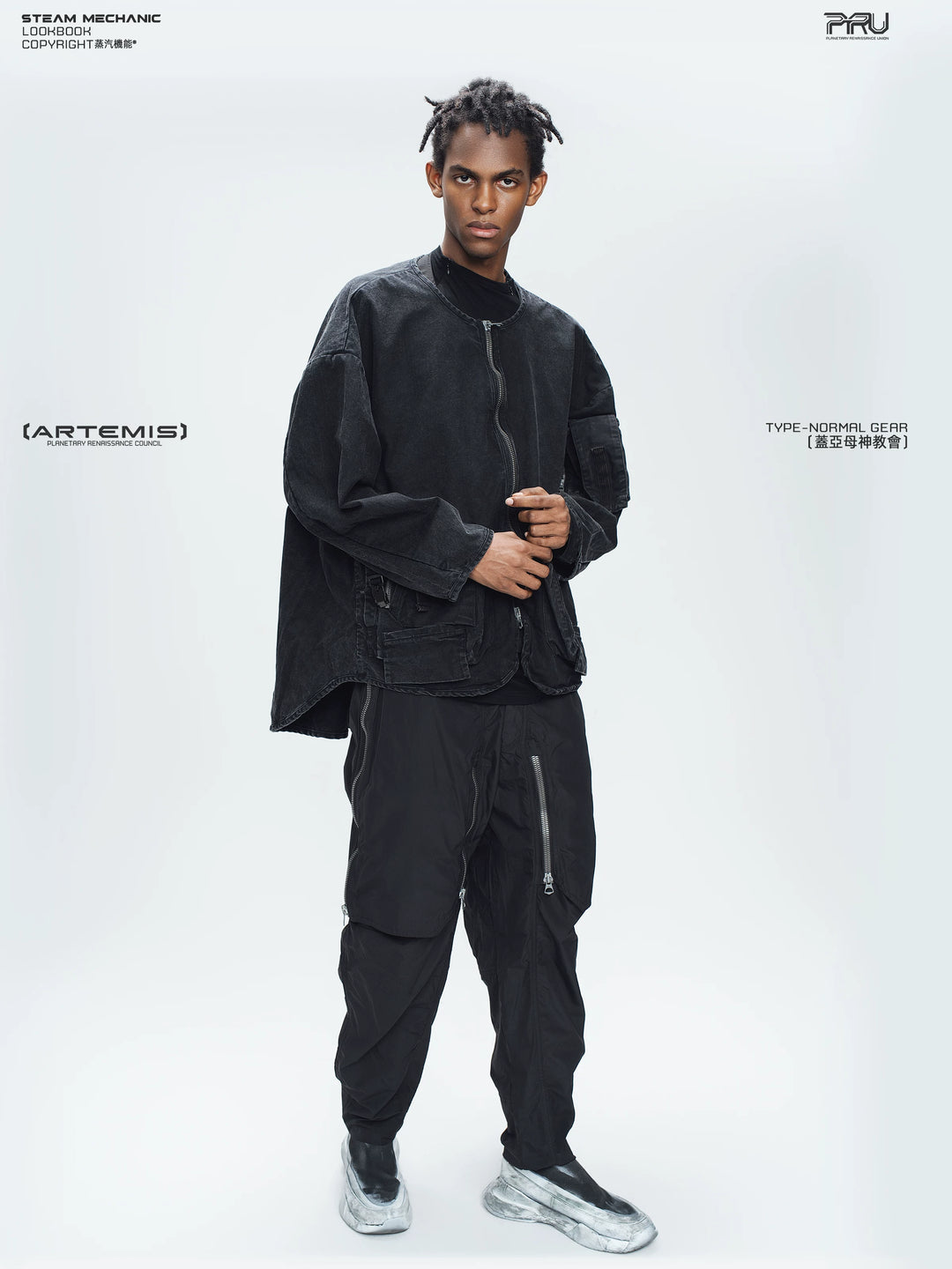 GAIA night black priest zip robe jacket — material and silhouette detail