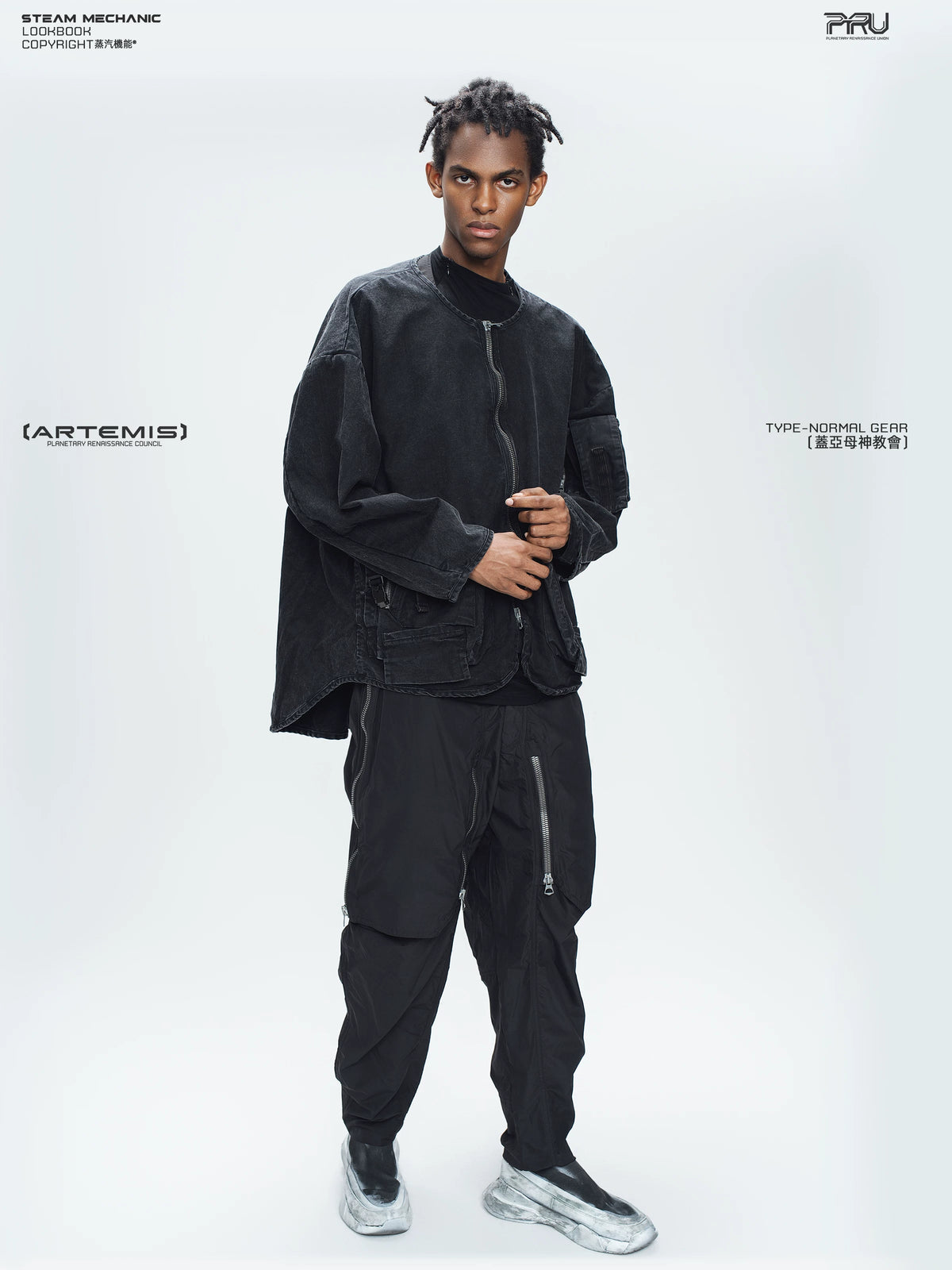 GAIA night black priest zip robe jacket — material and silhouette detail