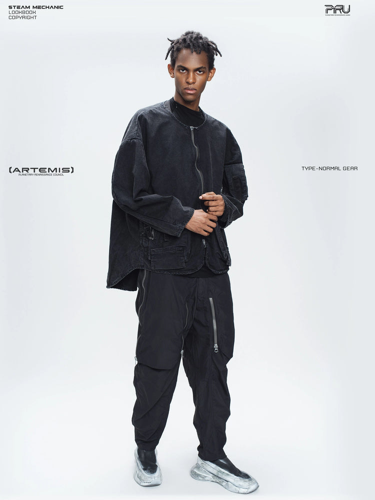 GAIA night black priest zip robe jacket — full-length modeled view showing the loose robe silhouette