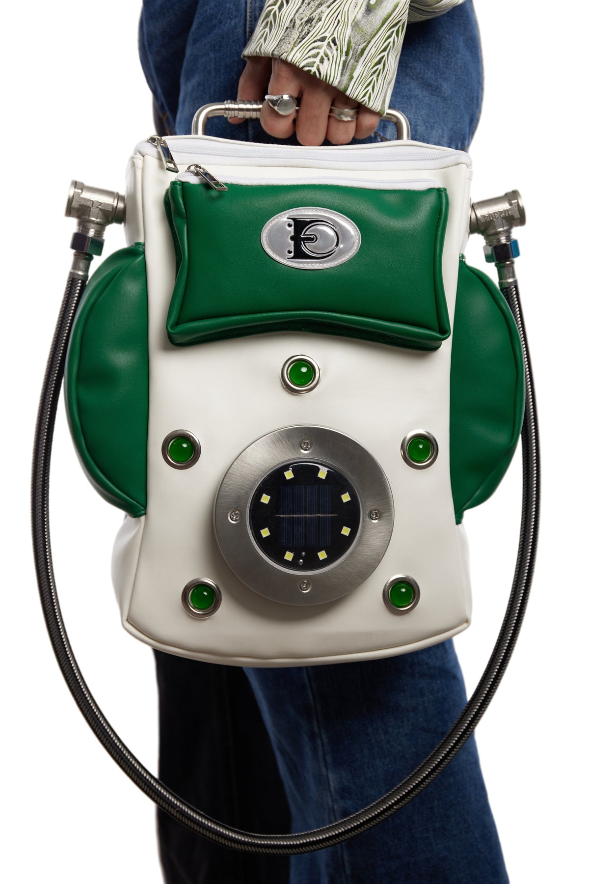 EMBRYO SOLAR PHONE sculptural crossbody bag — construction detail