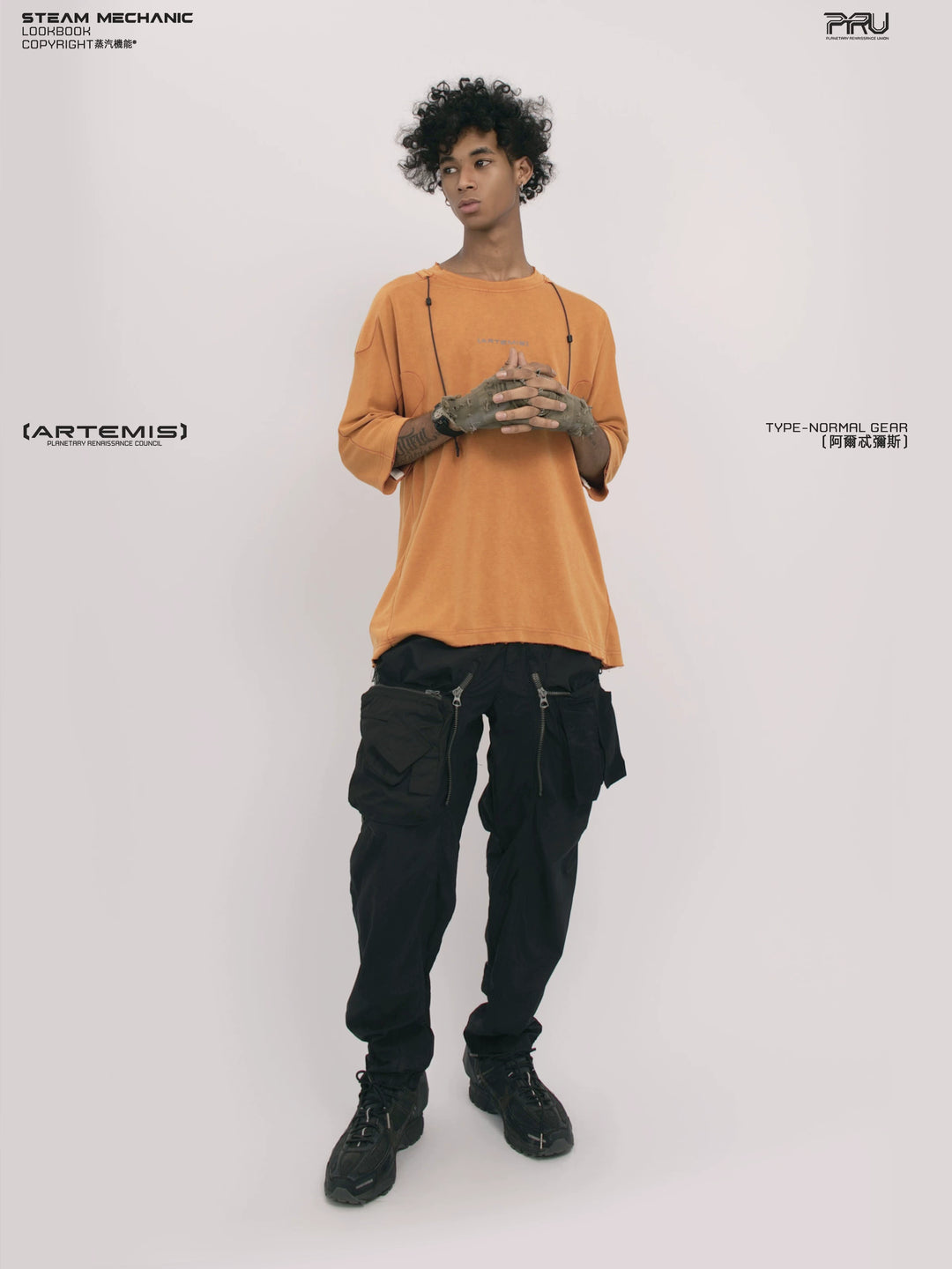LIGHTSHADOW eclipse orange deconstructed technical tee — construction detail
