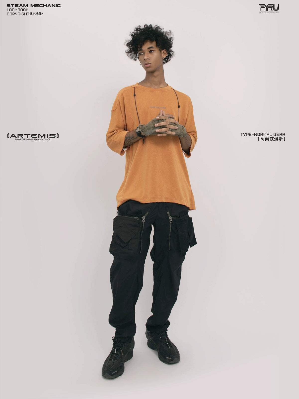 LIGHTSHADOW eclipse orange deconstructed technical tee — construction detail