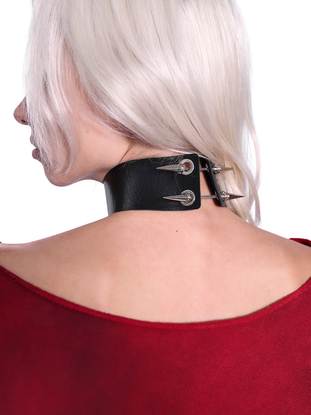 PINKSPINK ELECTRIC MOON punk leather choker — full-length modeled styling view