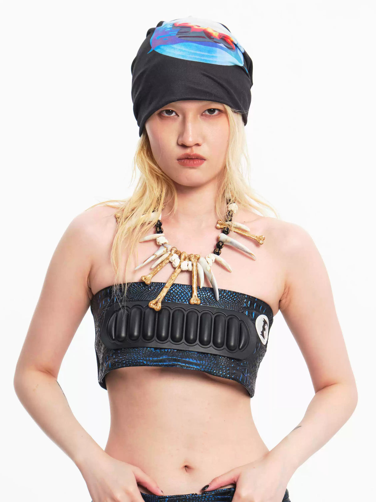 EMBRYO PLAN black graphic slouch beanie — graphic and construction detail
