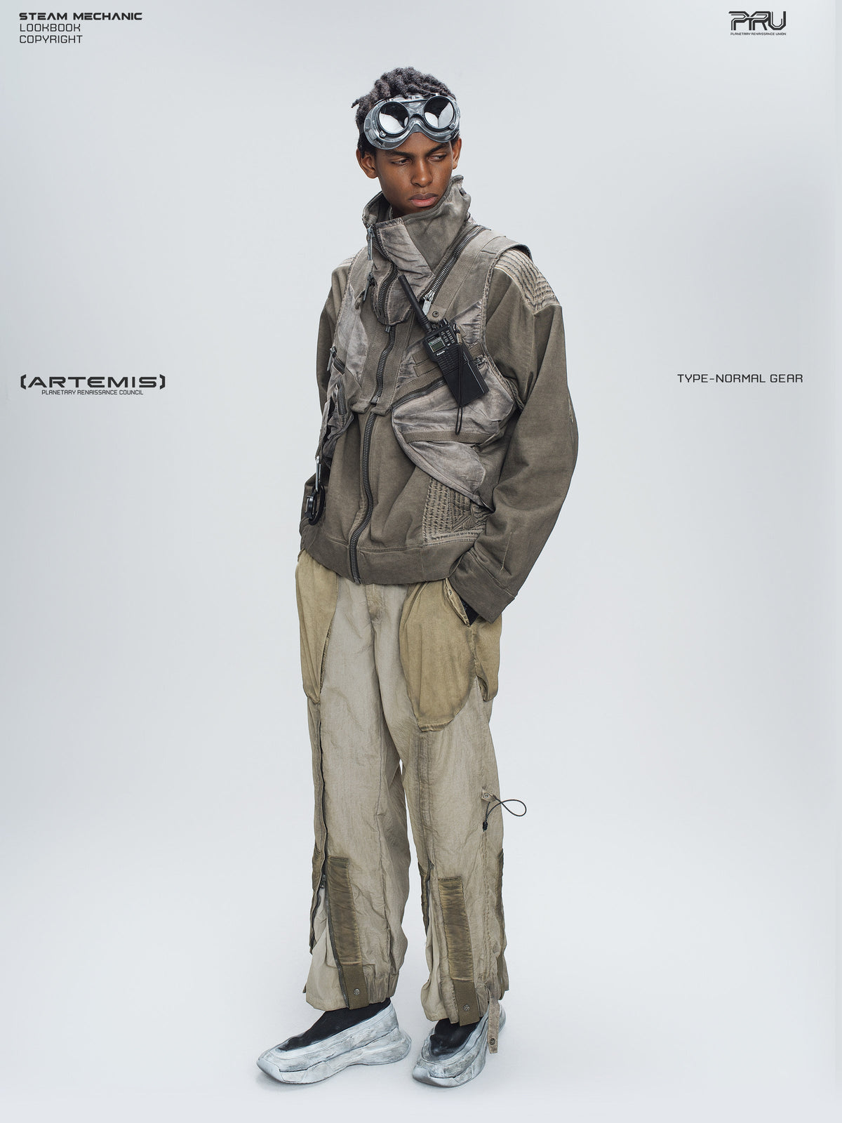 PIONEER mercury brown distressed protection zip jacket — construction detail
