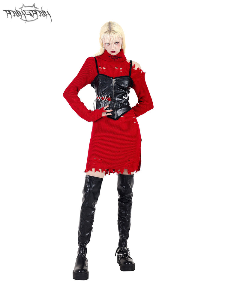 PINKSPINK RIFT embroidered cutout sweater dress — alternate modeled view showing the silhouette
