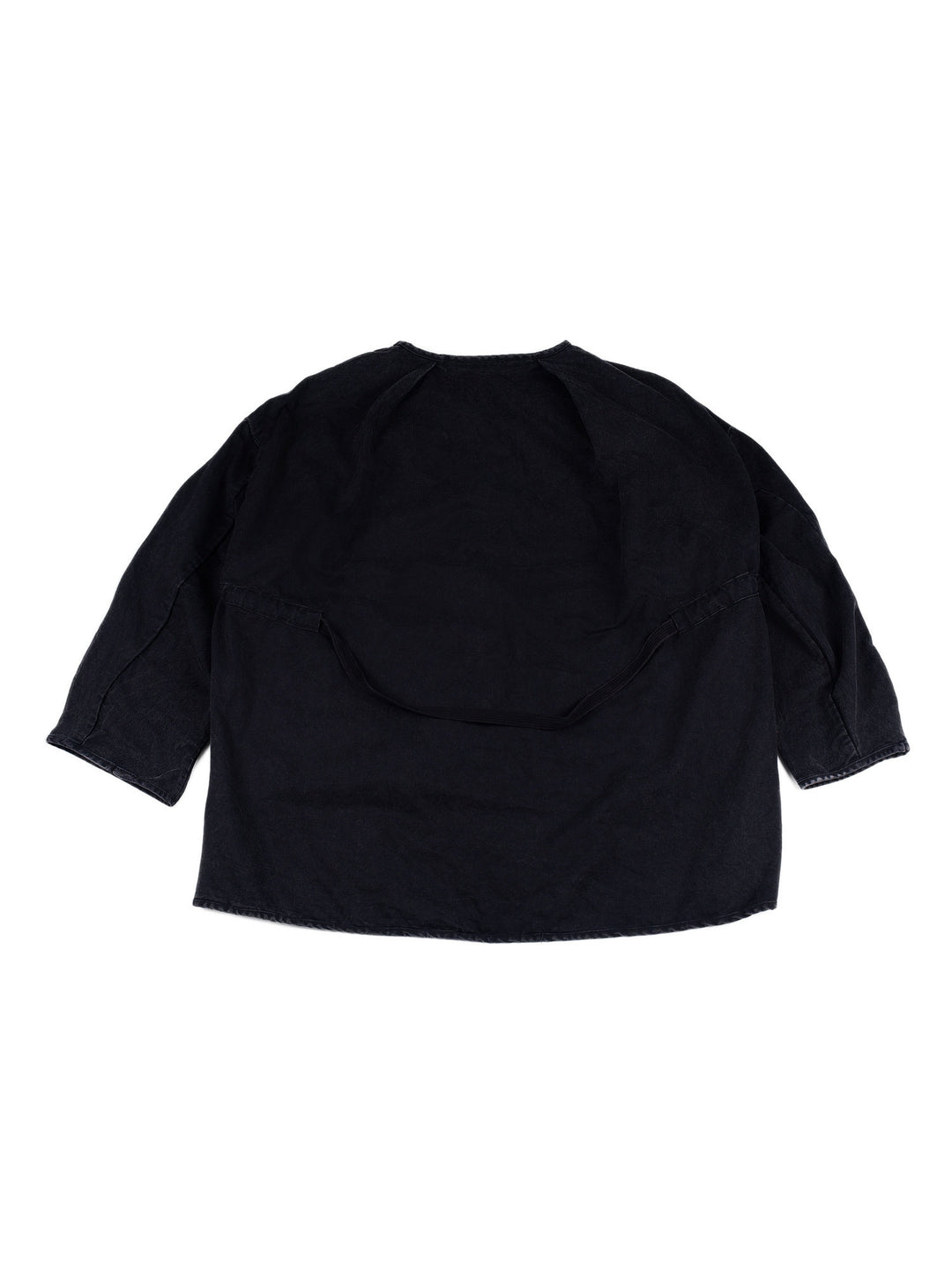 GAIA night black priest zip robe jacket — night black back flat lay showing curved panel seams and waist webbing