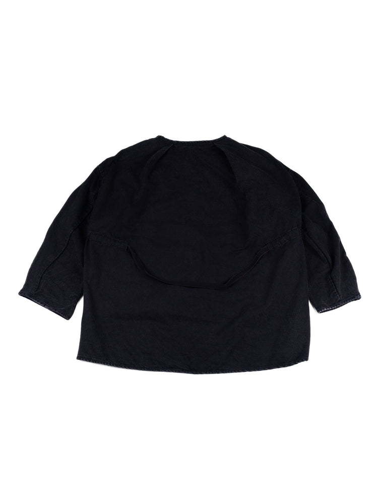 GAIA night black priest zip robe jacket — night black back flat lay showing curved panel seams and waist webbing