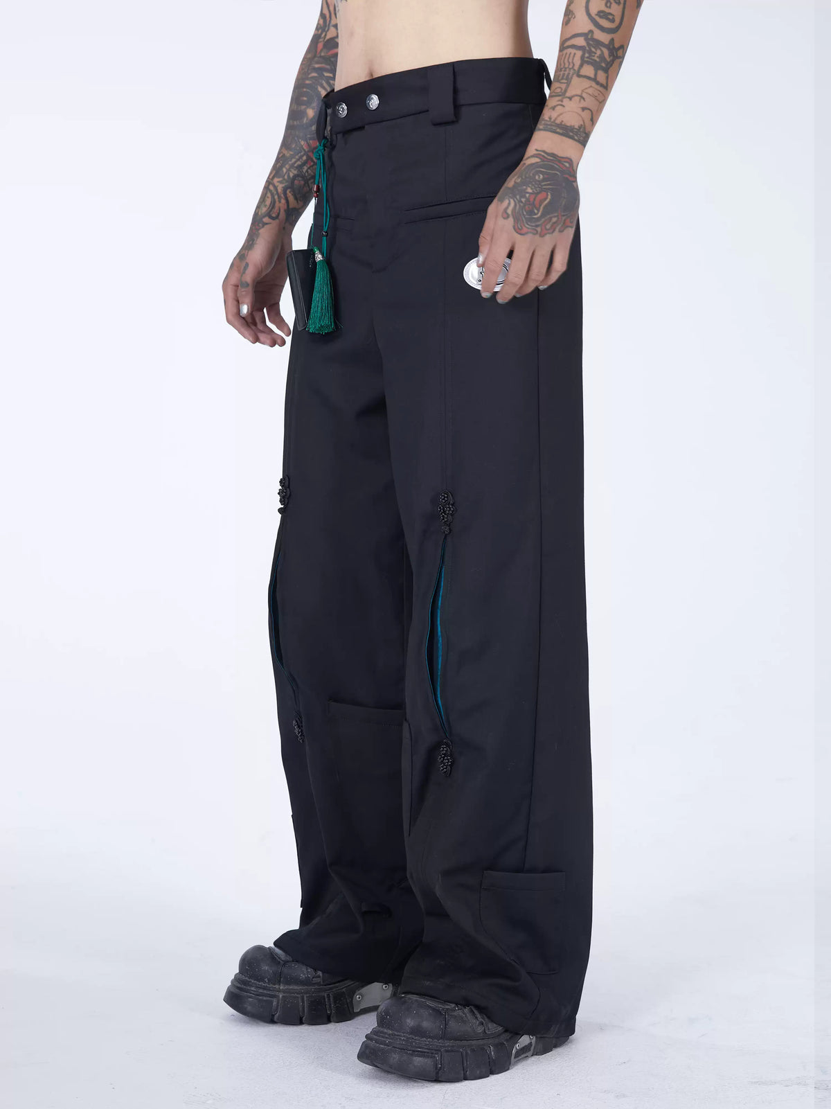 EMBRYO IMPERIAL SEAL wide-leg suit pants — front modeled view