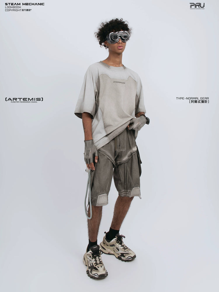STARCORE moonbeam white velcro mesh tee — full-length styled view