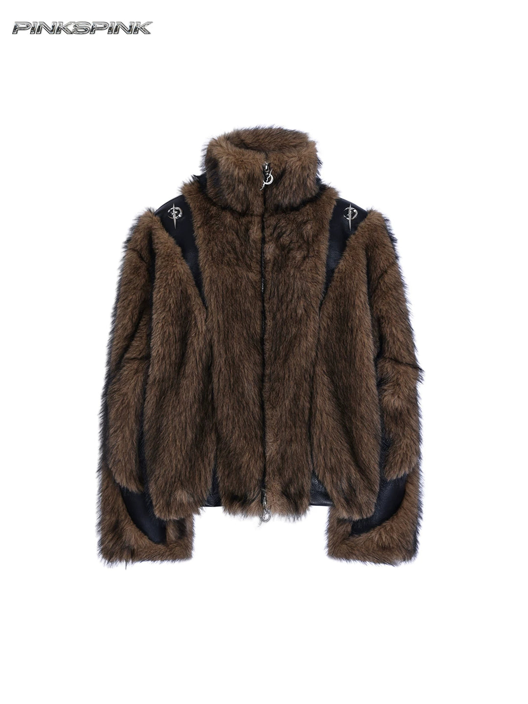 PINKSPINK ELECTRIC MOON paneled faux-fur jacket — front garment-only view