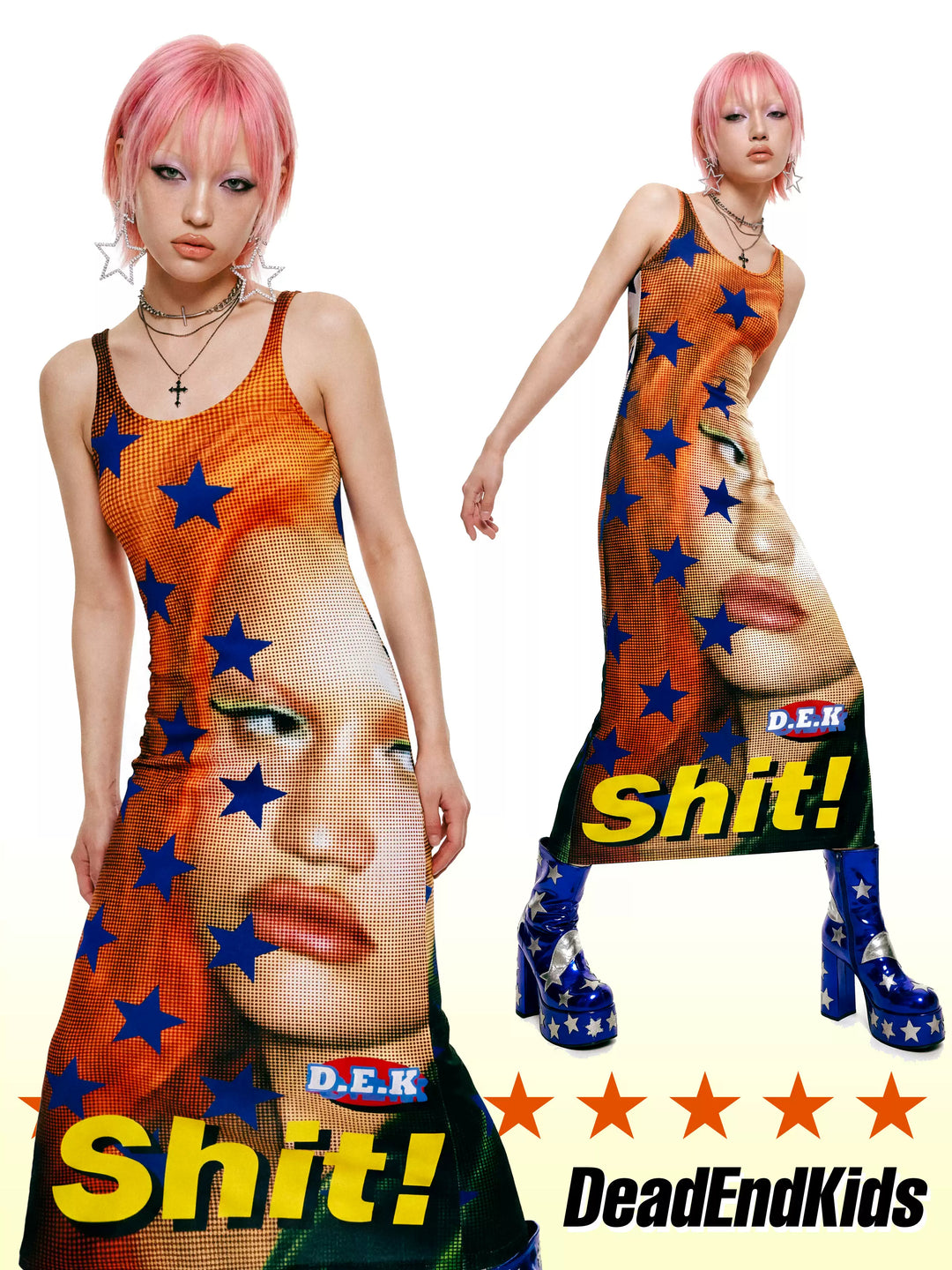 DEADENDKIDS SHIT STAR fitted tank maxi dress — front product presentation