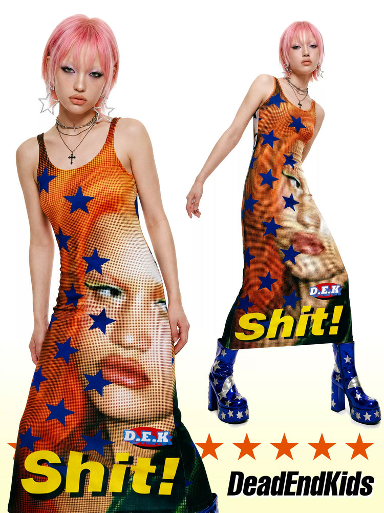 DEADENDKIDS SHIT STAR fitted tank maxi dress — front product presentation
