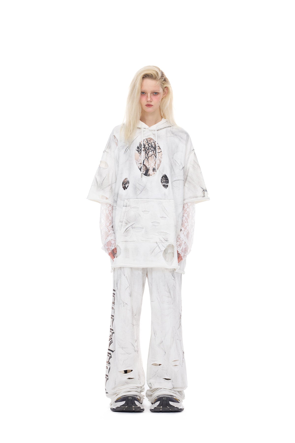 PINKSPINK ELECTRIC MOON coated distressed hoodie — catalog view showing the design and silhouette