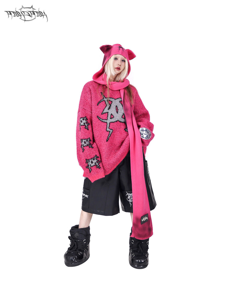 PINKSPINK SPHYNX cat-ear hooded scarf — alternate modeled view showing the silhouette