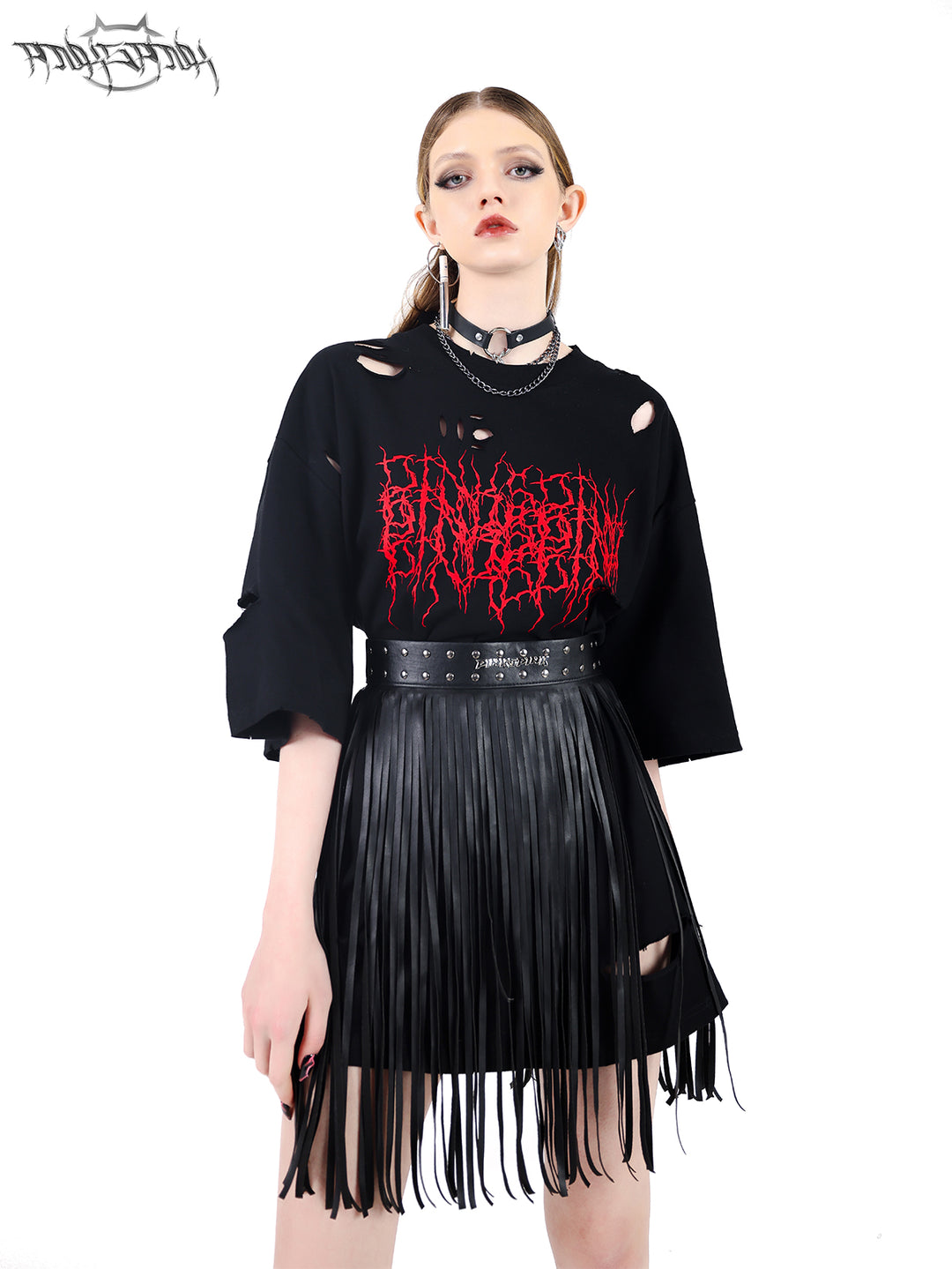 PINKSPINK THORN PRINT DISTRESSED PUNK TEE