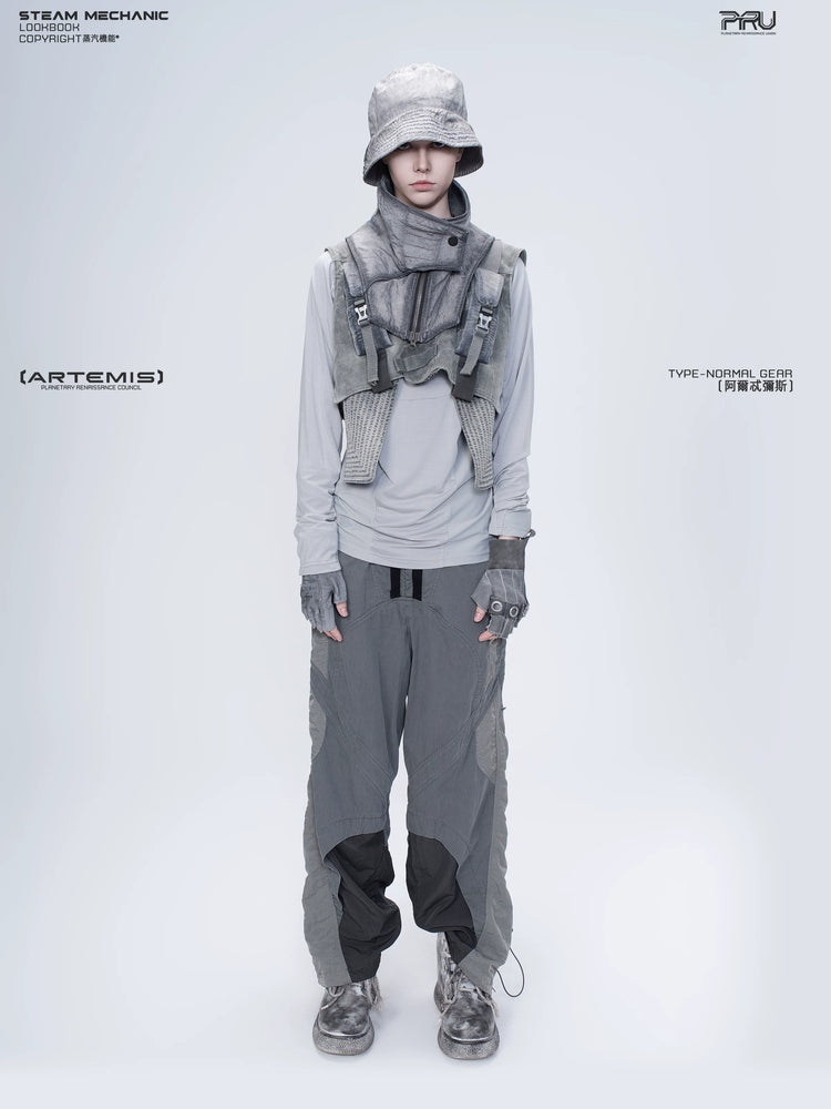 ARTEMIS moon dust gray stretch technical base-layer top — full-length styled view