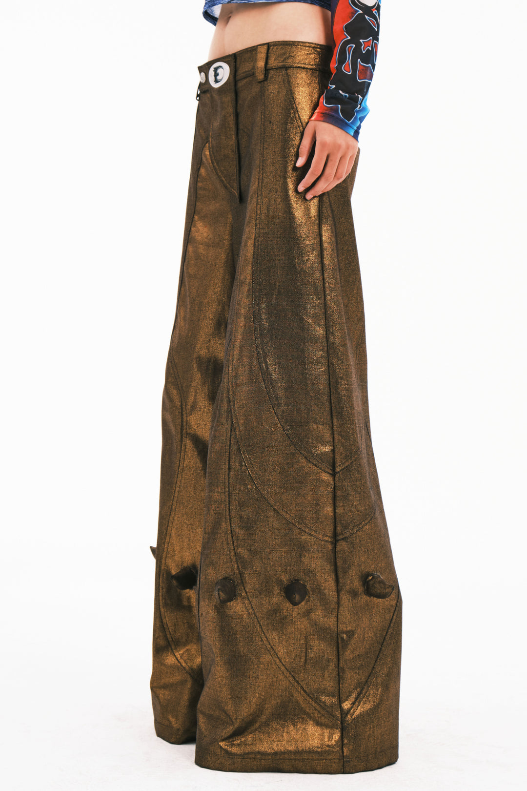 EMBRYO GOLD SPIKE metallic wide-leg pants — garment-only view