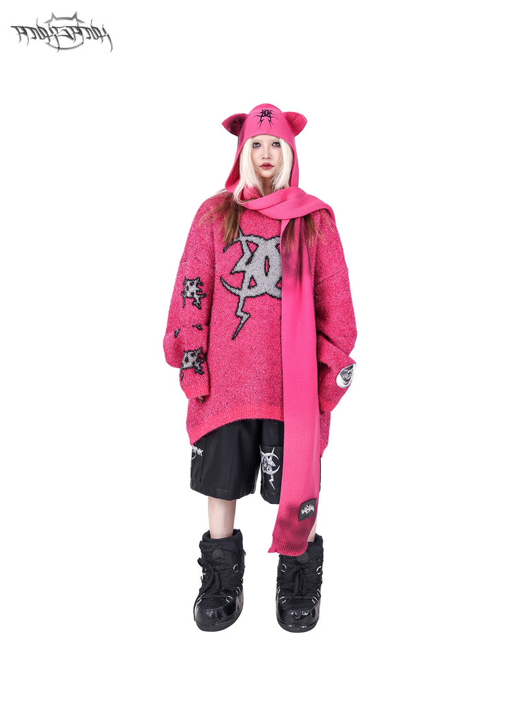 PINKSPINK SPHYNX cat-ear hooded scarf — product detail view showing texture and hardware