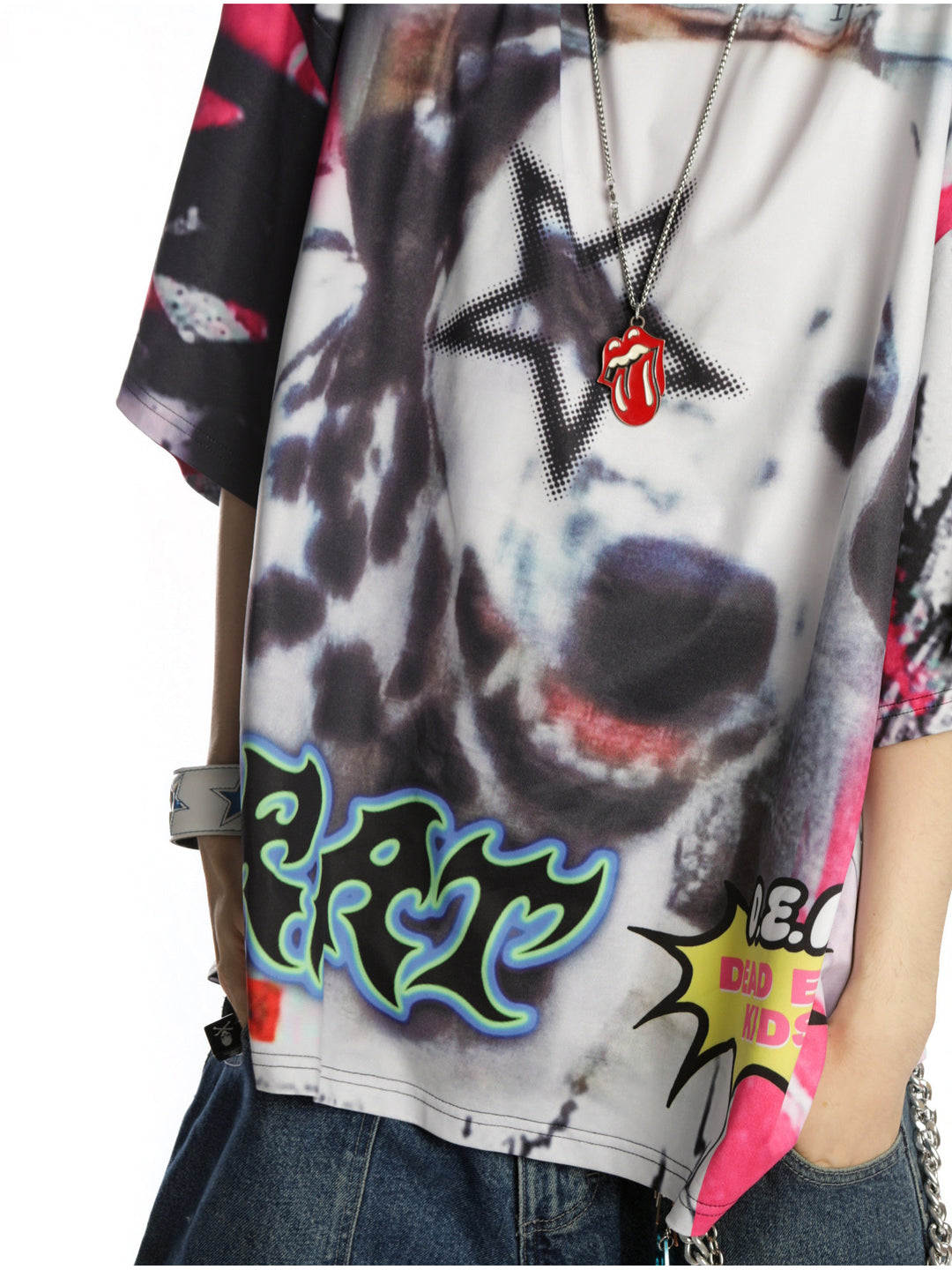 DEADENDKIDS BEAST RIOT oversized graphic tee — alternate modeled angle