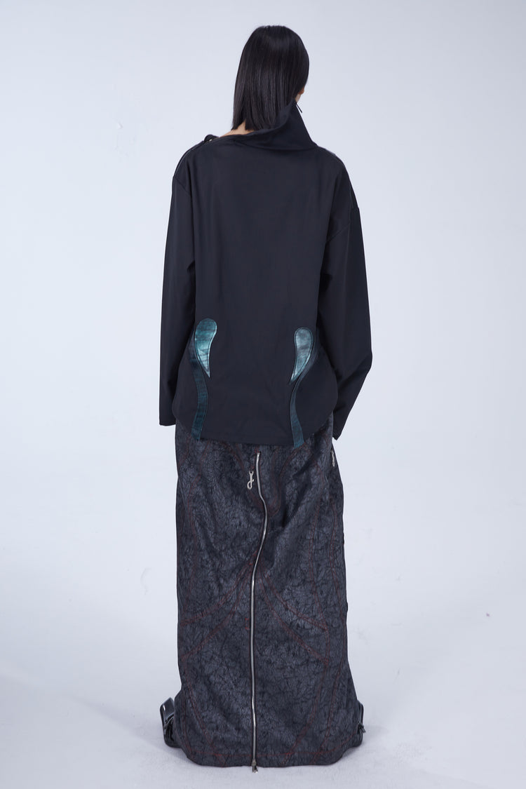 EMBRYO SHOE COLLAR asymmetrical sweatshirt — rear modeled view