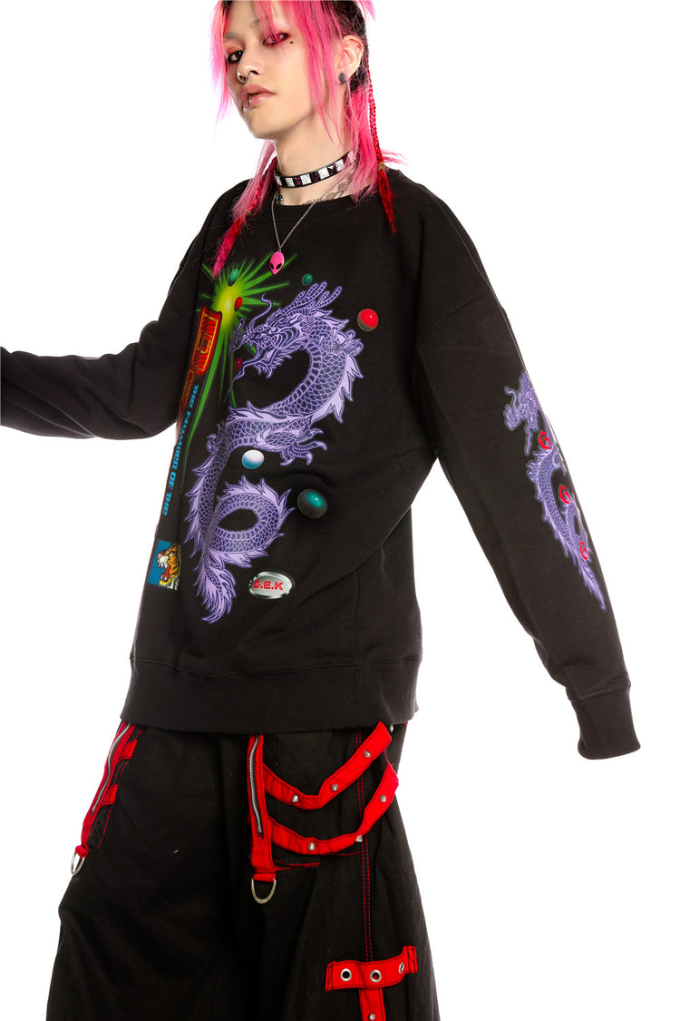 DEADENDKIDS DRAGON PUNK graphic sweatshirt — construction detail