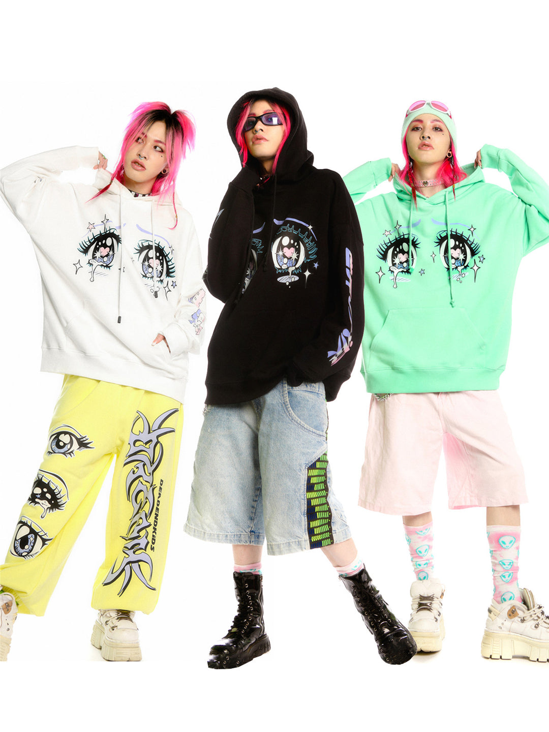 DEADENDKIDS ANIME TEARS oversized graphic hoodie — construction detail