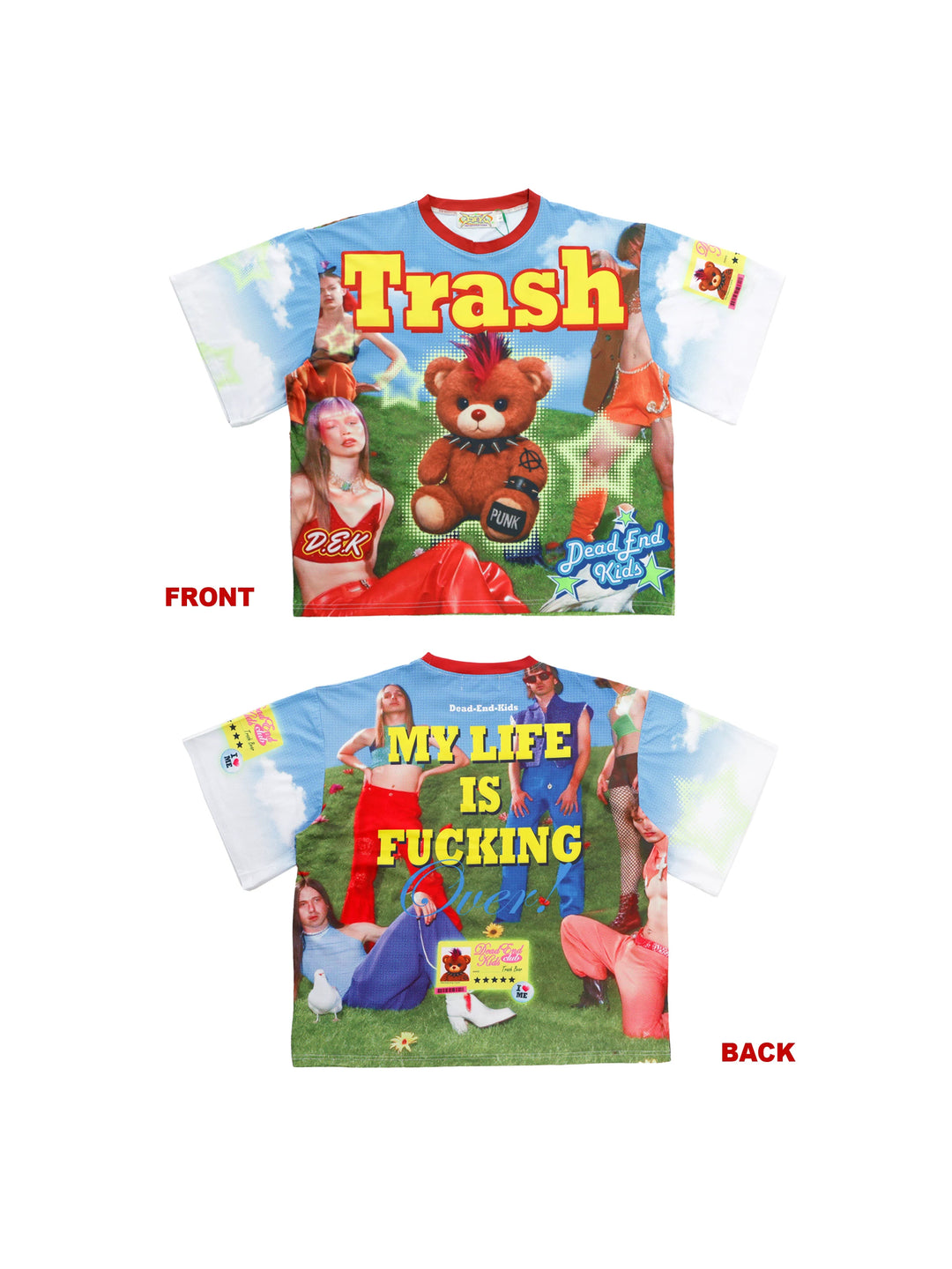 DEADENDKIDS TRASH BEAR oversized graphic tee — alternate modeled angle