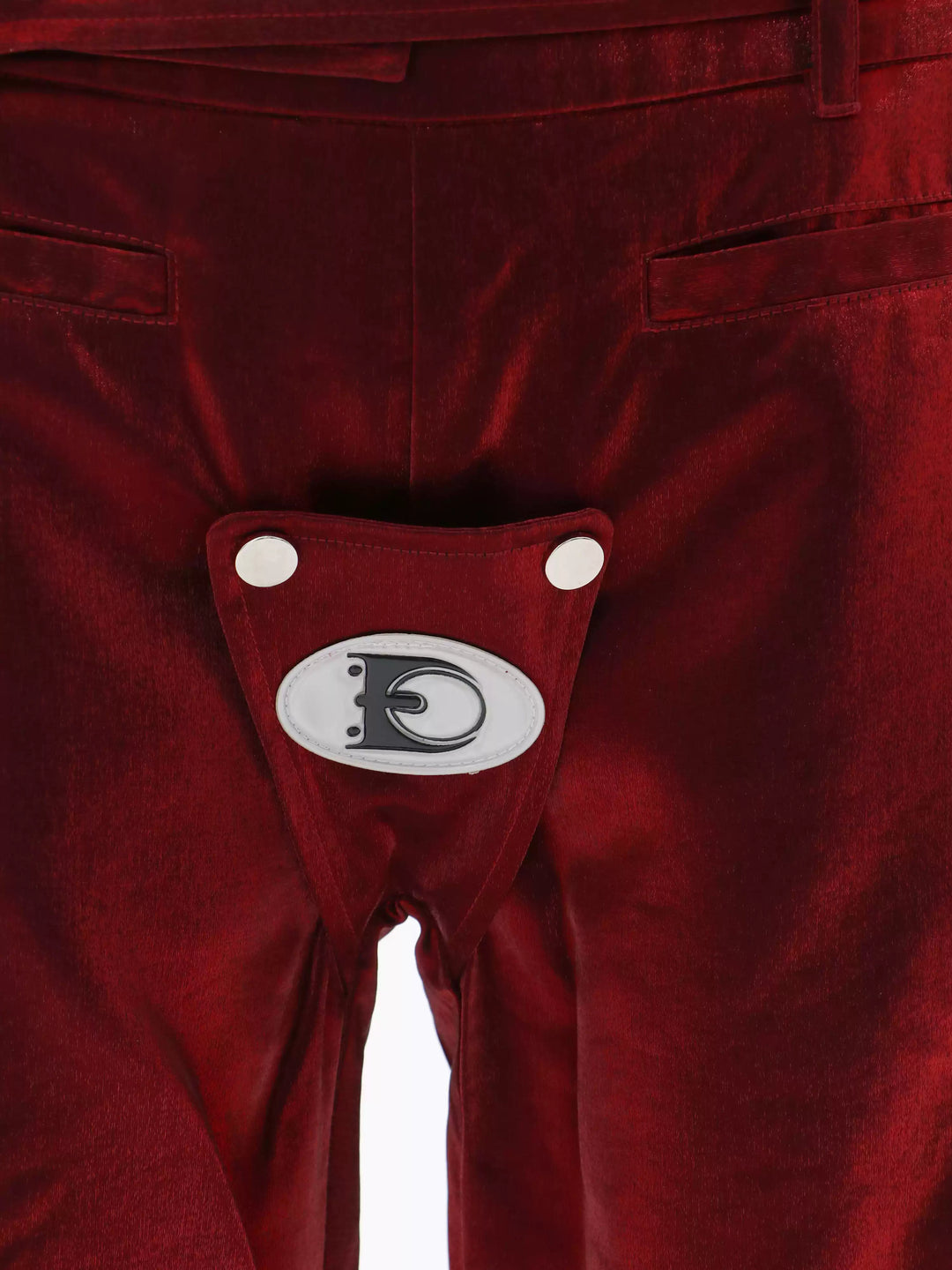 EMBRYO FIVE POISONS color-shift low-rise pants — construction detail
