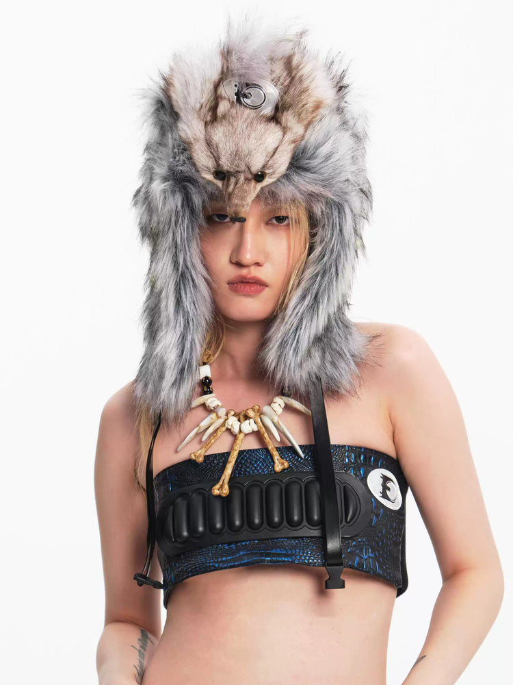 EMBRYO GRAY BEAST bone-detail faux-fur hat — rear or construction presentation